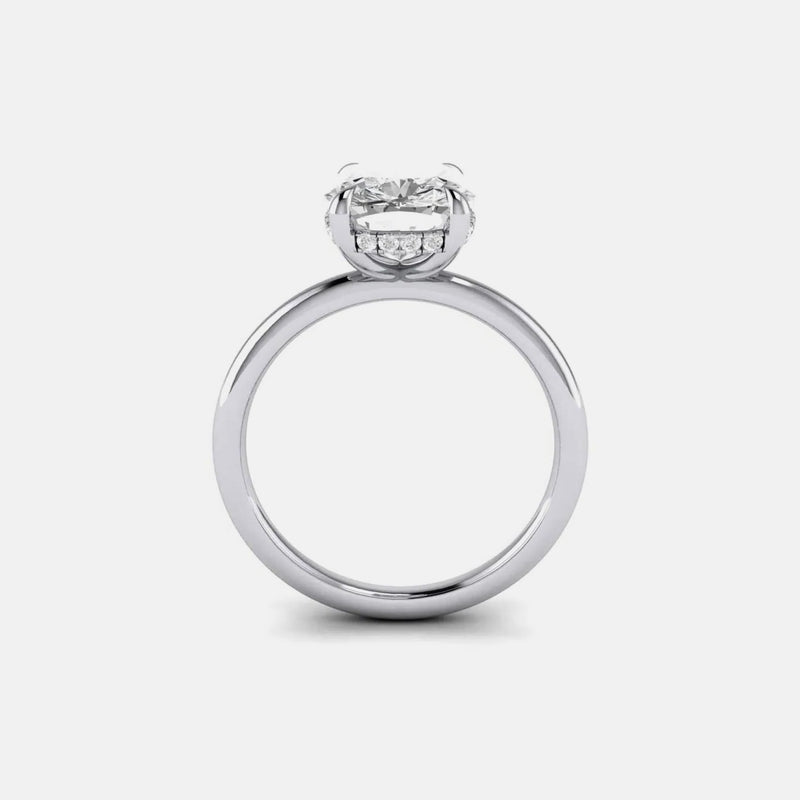 Cushion (Elongated Cushion) with Hidden Halo on Plain Band Moissanite Engagement Ring