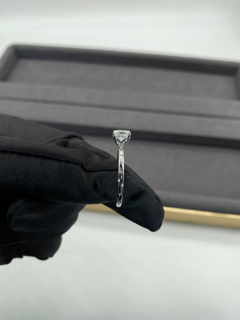 Cushion Cut with Hidden Halo on Plain Band Moissanite Engagement Ring