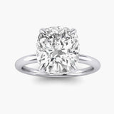 Cushion (Elongated Cushion) with Hidden Halo on Plain Band Moissanite Engagement Ring