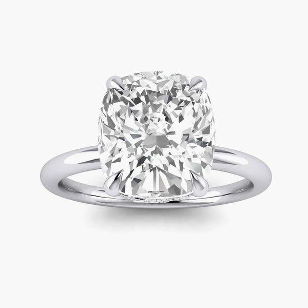 Cushion (Elongated Cushion) with Hidden Halo on Plain Band Moissanite Engagement Ring