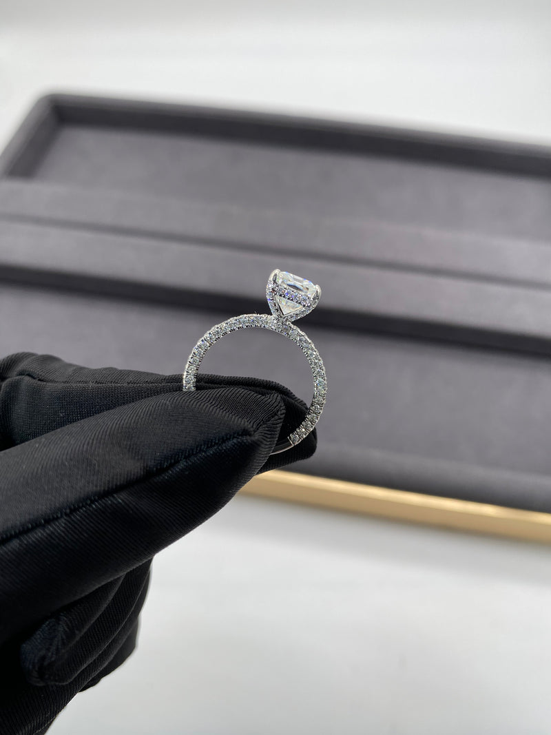 Radiant Hidden Basket Trio Pave Band Moissanite Engagement Ring