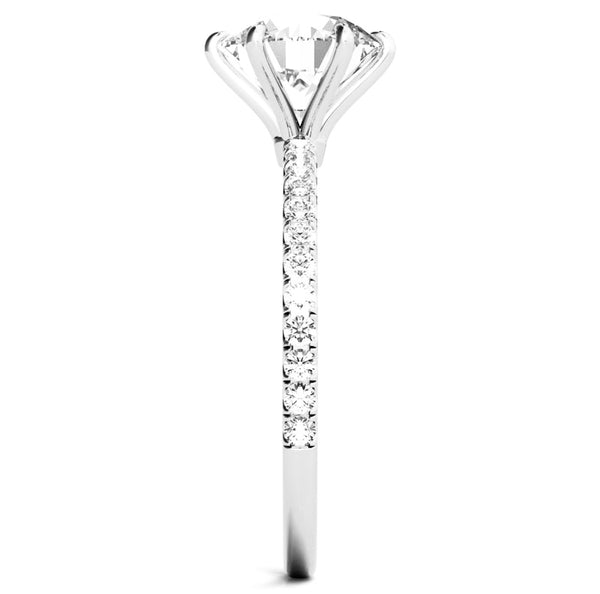 Round Cut on Pave Band Moissanite Engagement Ring