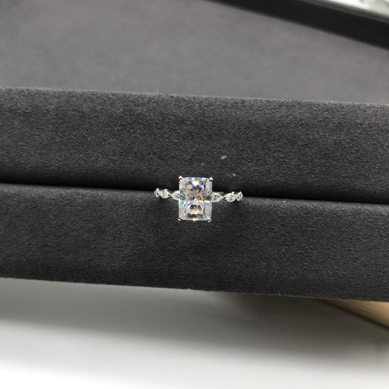 Radiant Cut with Marquise Side Stone Band with Hidden Halo Moissanite Engagement Ring