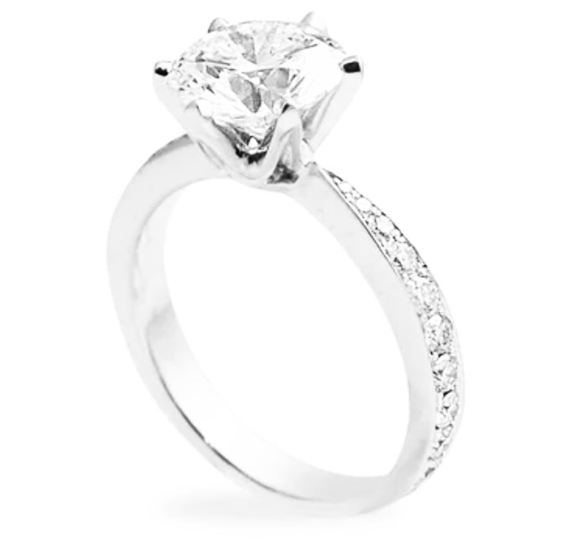 Round Cut Tapered Pave Band Moissanite Engagement Ring