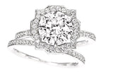 Round cut Rose Halo Moissanite Engagement Ring