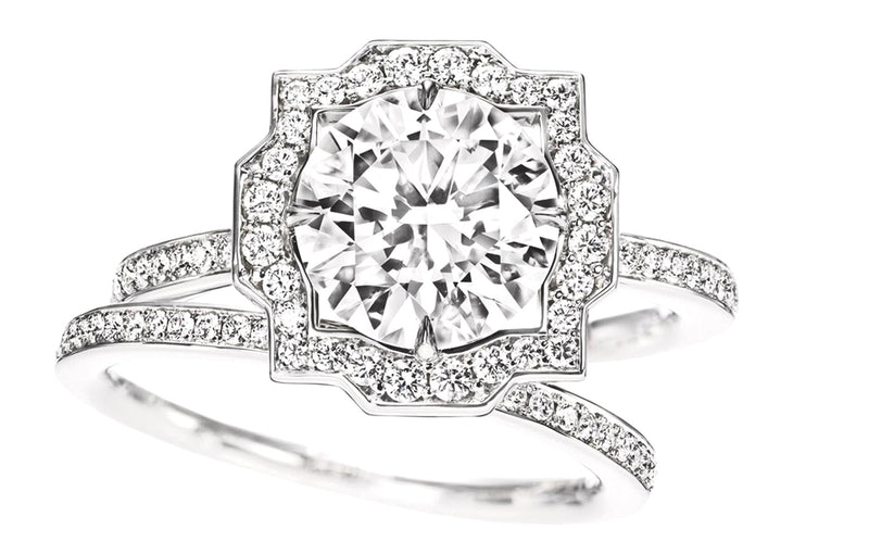 Round cut Rose Halo Moissanite Engagement Ring