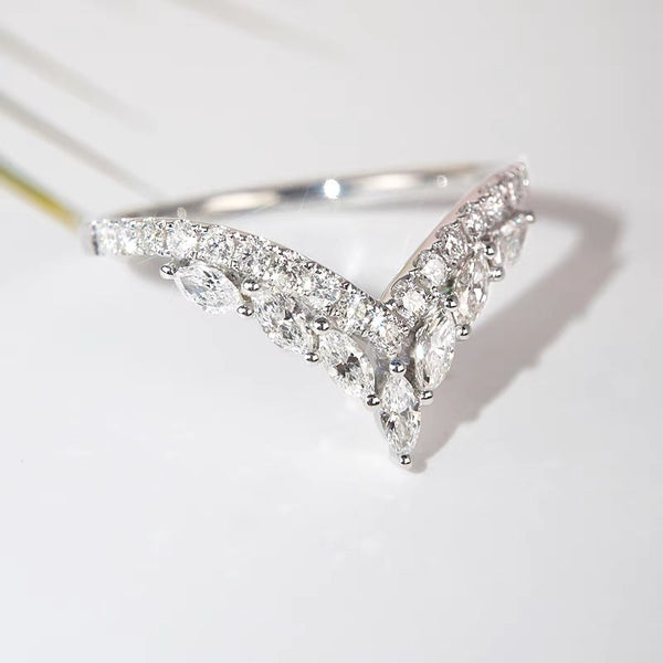 Marquise Moissanite V curved Wedding Band