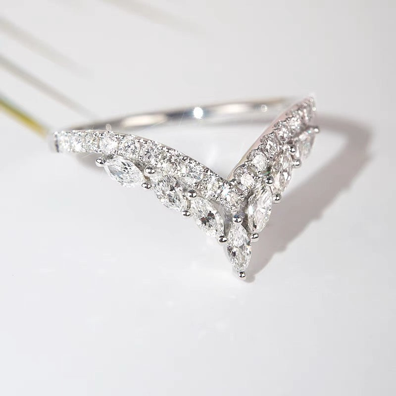 Marquise Moissanite V curved Wedding Band