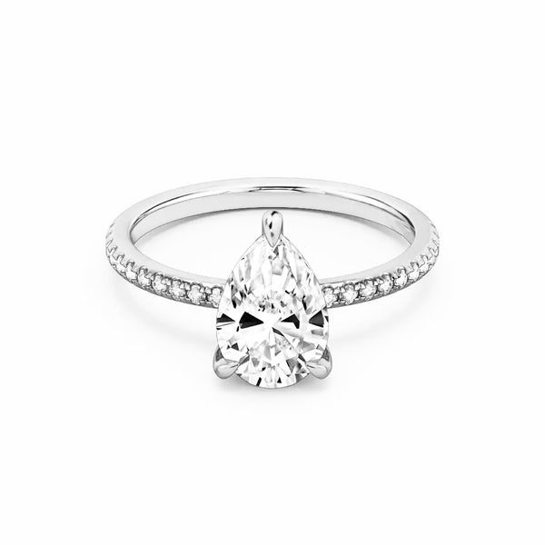 Pear Cut with Hidden Halo on Pave Band Moissanite Engagement Ring