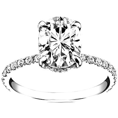 Camelia - Oval Pave Hidden Basket on Pave Band Moissanite Engagement Ring