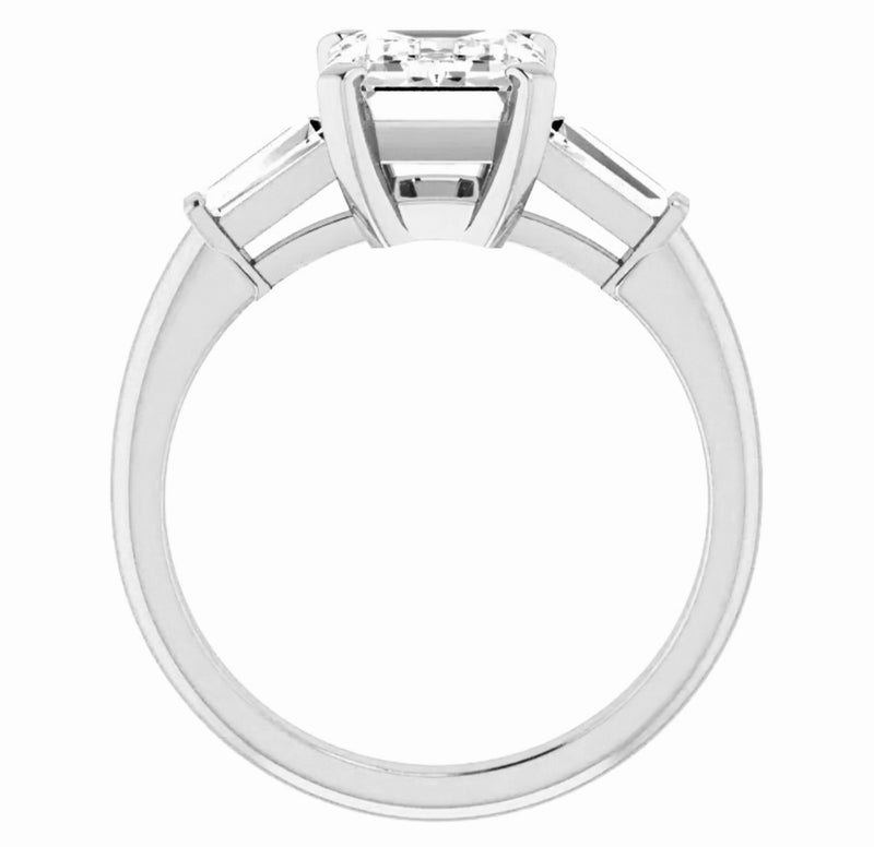 Emerald Cut Three Stone Tapered Baguette Moissanite Engagement Ring