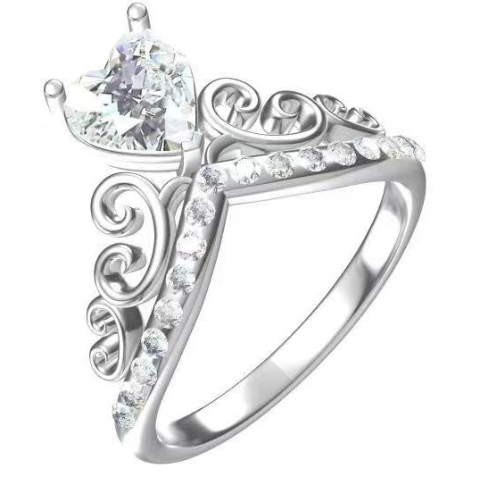 Heart Crown V Curve Moissanite Promise Ring