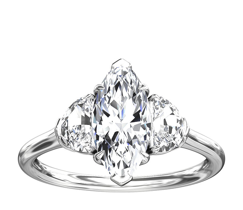 Marquise Three Stone on Plain Band Moissanite Engagement Ring