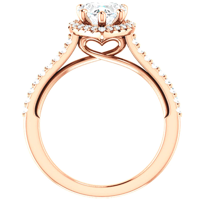 Sale - 3ct Heart Halo on 18k Rose Gold Pave Band Moissanite Engagement Ring