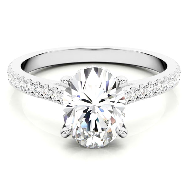 Oval Cut with Hidden Halo on Pave Band Cathedral Low Setting Moissanite Engagement Ring