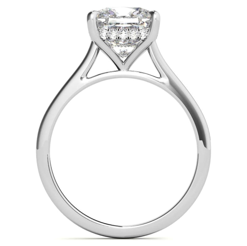 Cushion Cut with Hidden Halo on Plain Band Cathedral Moissanite Engagement Ring