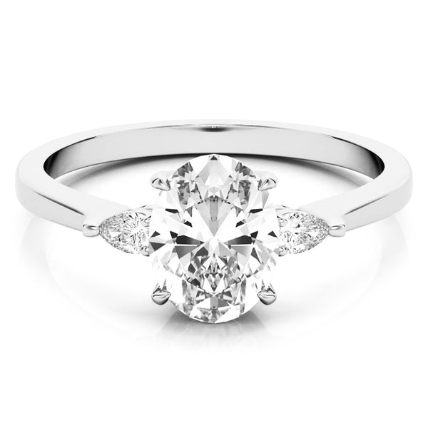 Oval and Pear Three Stone Moissanite Engagement Ring