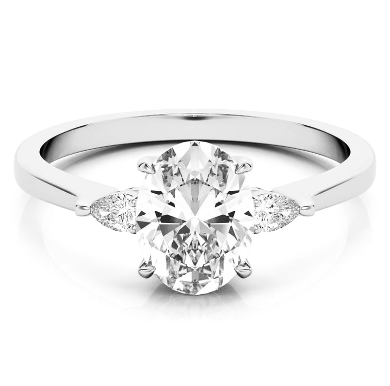 Hazel - Oval and Pear Three Stone Moissanite Engagement Ring