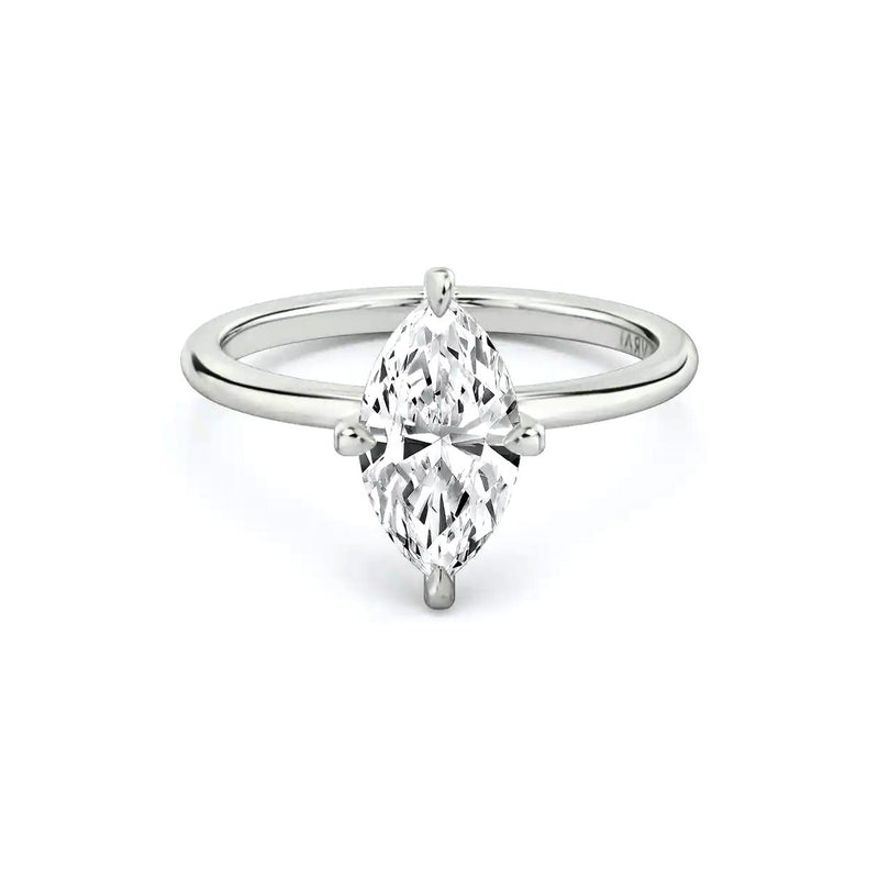 Valorie - Marquise Hidden Halo On Plain Band Moissanite Engagement Ring