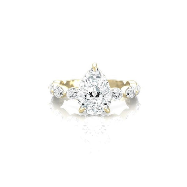 Pear on Pear Band Hidden Halo Moissanite Engagement Ring