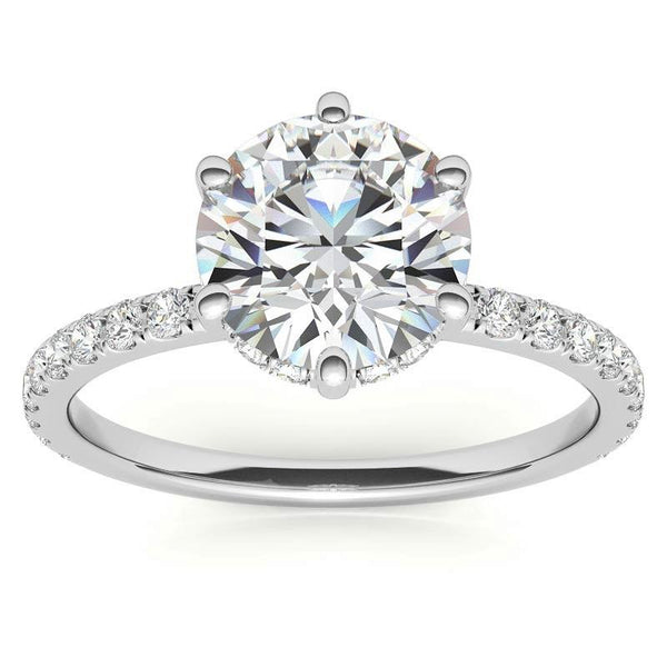 Round Pave Petal Prongs Moissanite Engagement Ring