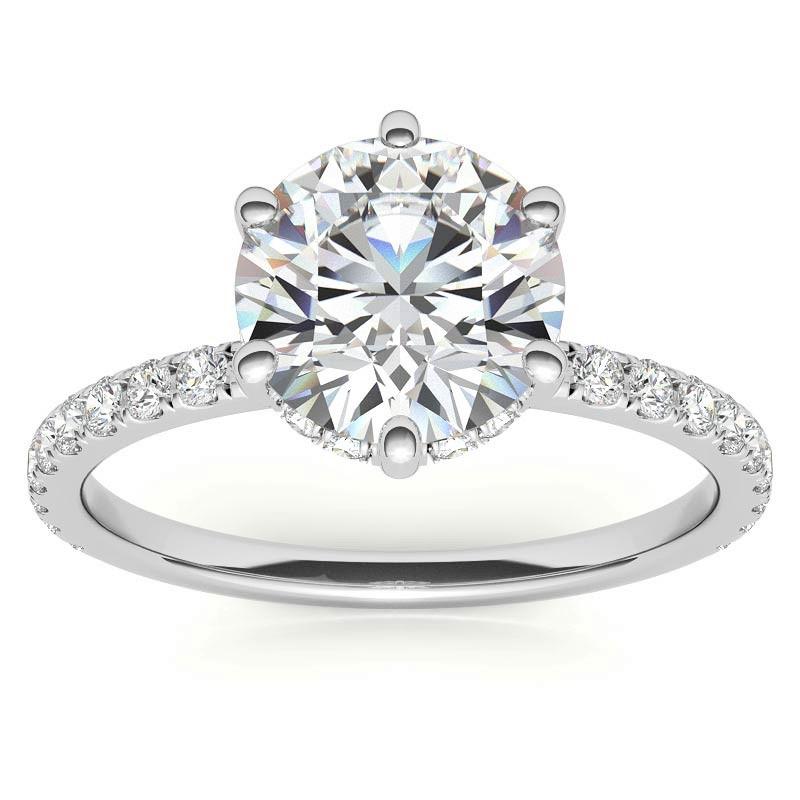 Ariana - Round Pave Petal Prongs on Pave Band Moissanite Engagement Ring