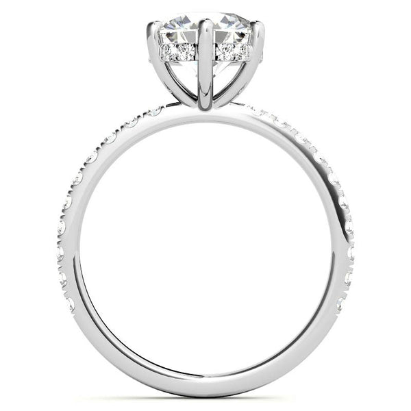 RTS 3ct Round Cut with Hidden Halo on Pave Band Moissanite Engagement Ring